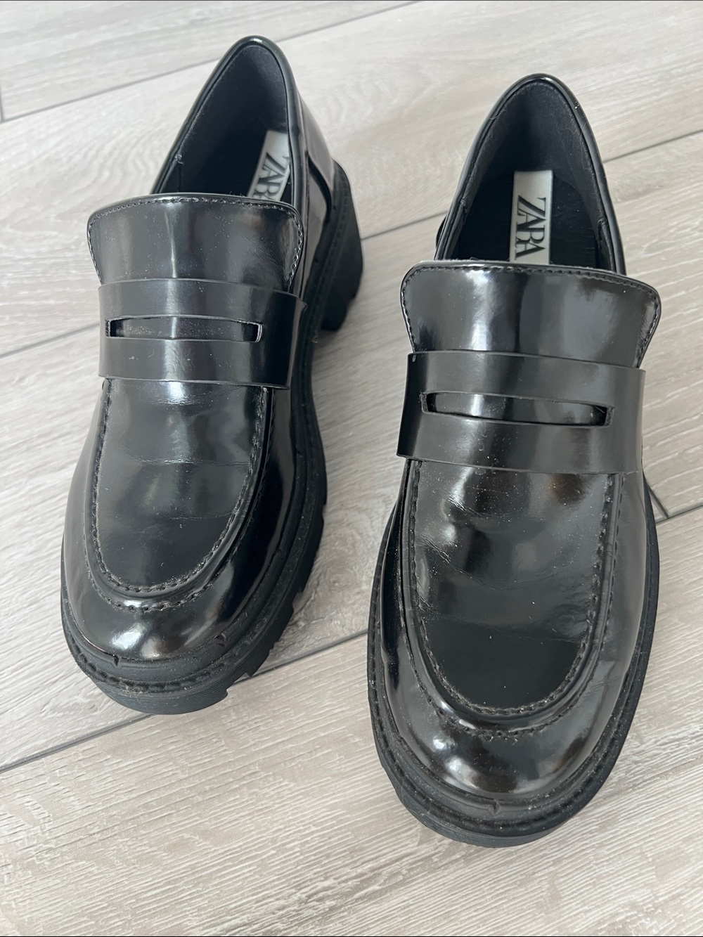 Zara Black Glossy Penny Loafers